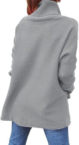 yoeasy Women's Turtleneck Oversized Long Batwing Sleeve Pullover Sweater Spilt Hem Knit Sweater in Saudi Arabia
