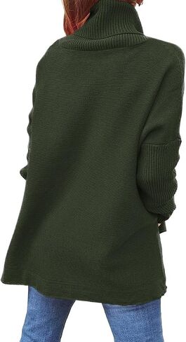 yoeasy Women's Turtleneck Oversized Long Batwing Sleeve Pullover Sweater Spilt Hem Knit Sweater in Saudi Arabia