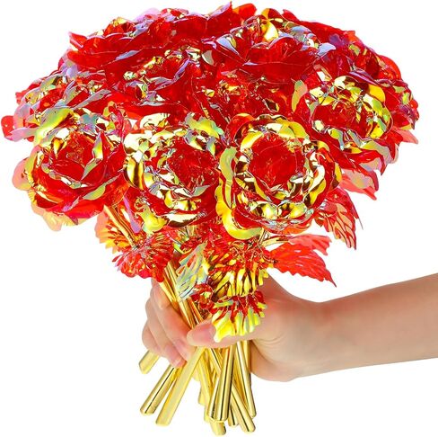 Lyrow 24 Pcs Galaxy Rose Flowers Valentine's Day Gift Flowers with Stems Rose Gift for Her Forever Preserved 24k Fake Crystal Rose for Mother's Day Birthday Wedding Decor, 10'' in Kuwait