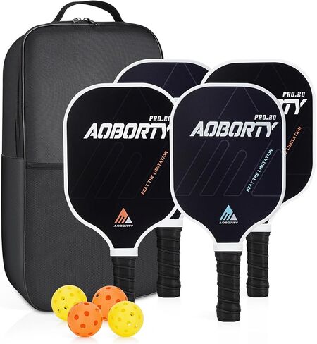 AOBORTY Pickleball Paddles 4 Pack - USAPA Light Graphite Premium Rackets Fiber Face & Polymer Honeycomb Core Pickleball Set with 6 Outdoor Indoor Balls Including Portable Carry Bag in Saudi Arabia