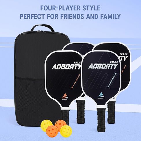 AOBORTY Pickleball Paddles 4 Pack - USAPA Light Graphite Premium Rackets Fiber Face & Polymer Honeycomb Core Pickleball Set with 6 Outdoor Indoor Balls Including Portable Carry Bag in Saudi Arabia
