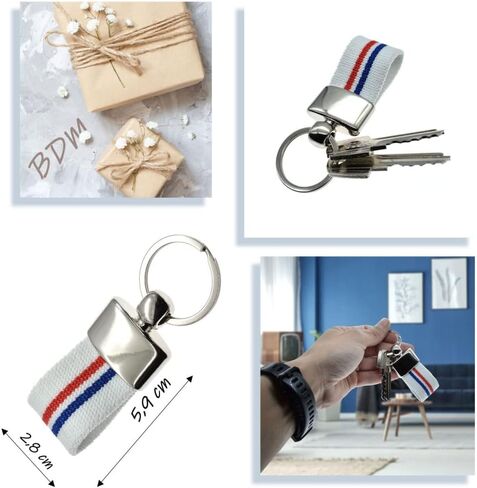 BDM France Flag Keychain, Soccer Key Holder, Fabric Ring for Home or car, Man and Woman in Kuwait