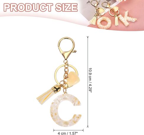 PATIKIL Alphabet Initial Letter Keychain, Resin Cute Keychains with Tassel Heart Letter C Pendant Charm for Women Key Purse Handbag Backpack Bag Accessories, Beige in Saudi Arabia