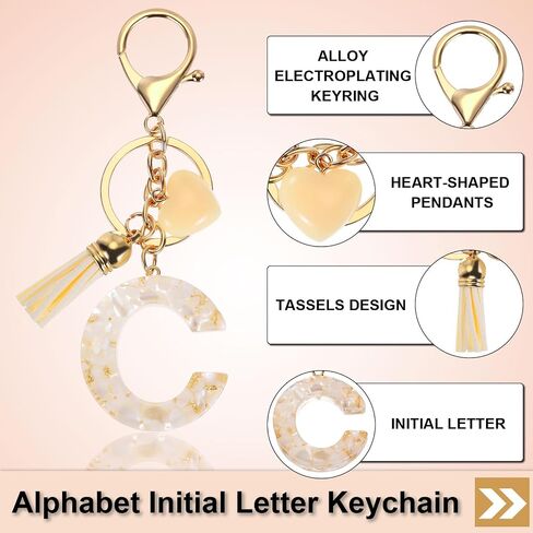 PATIKIL Alphabet Initial Letter Keychain, Resin Cute Keychains with Tassel Heart Letter C Pendant Charm for Women Key Purse Handbag Backpack Bag Accessories, Beige in Saudi Arabia