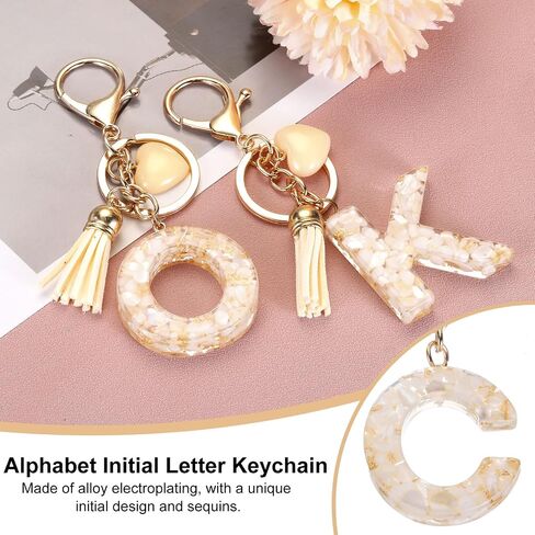 PATIKIL Alphabet Initial Letter Keychain, Resin Cute Keychains with Tassel Heart Letter C Pendant Charm for Women Key Purse Handbag Backpack Bag Accessories, Beige in Saudi Arabia