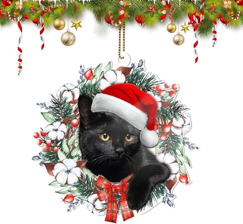 Black Cat Christmas Ornaments, Cute Screaming Cat Christmas Tree Hanging Ornaments 2024 Acrylic 2 Side Printed Christmas Decor Personalized Christmas Stockings for Cat Lovers (Black Cat C) in Saudi Arabia