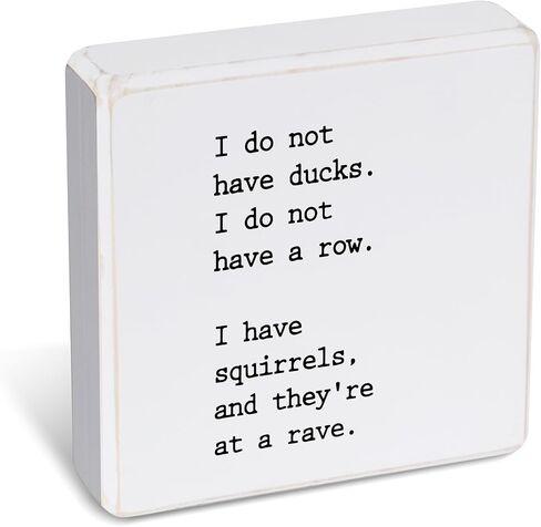 Funny Desk Sign I Do Not Have Ducks. I Do Not Have a Row. I Have Squirrels, And They're At a Rave. Small Desk Sign (4.5 X 4.5 Inch, White) in Saudi Arabia