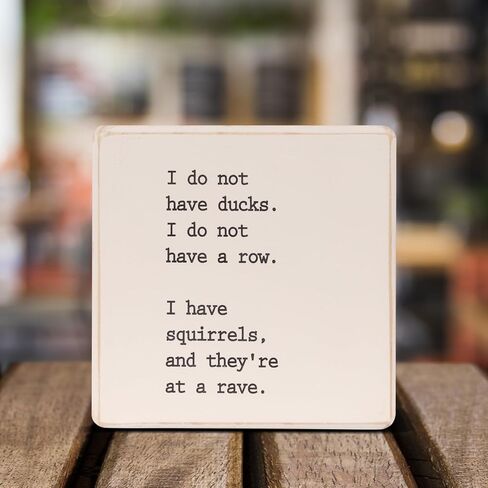 Funny Desk Sign I Do Not Have Ducks. I Do Not Have a Row. I Have Squirrels, And They're At a Rave. Small Desk Sign (4.5 X 4.5 Inch, White) in Saudi Arabia