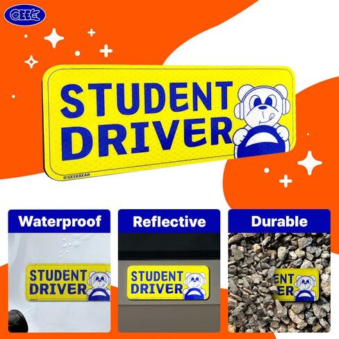 GEEKBEAR [التوقيع] مغناطيس سيارة سائق الطالب - خط Geekbear - شكل دب 5.6 × 4.7 بوصة (1، أصفر) in Kuwait