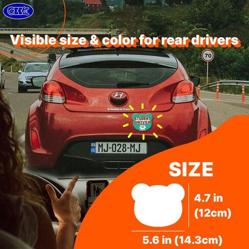 GEEKBEAR [التوقيع] مغناطيس سيارة سائق الطالب - خط Geekbear - شكل دب 5.6 × 4.7 بوصة (1، أصفر) in Kuwait