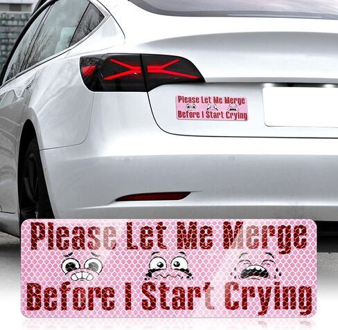 Car Bumper Magnet 9.7 * 3.1 inch Reflective Magnetic Reusable New Drivers Sticker Warning Safety Sign Funny Prank Car Decals for Vehicle Truck (Weeping) in Saudi Arabia