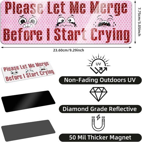 Car Bumper Magnet 9.7 * 3.1 inch Reflective Magnetic Reusable New Drivers Sticker Warning Safety Sign Funny Prank Car Decals for Vehicle Truck (Weeping) in Saudi Arabia