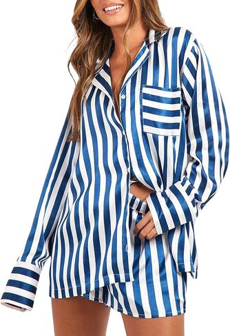 SOLILOQUY Women 2024 Christmas Pajamas Set Cute Graphic Short Sleeve Button Down Shirt + Shorts 2 Piece Sleepwear Loungewear in Kuwait