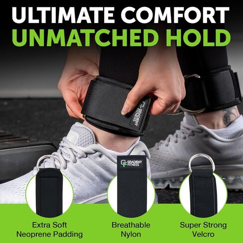 Gradient Fitness Ankle Straps (2 Pack) | Ankle Strap for Cable Machine, Ankle Bands for Working Out, Cable Ankle Strap, Cable Machine Attachment, Ankle Cable Attachments for Gym in Kuwait