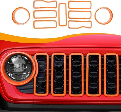 Hoolcar Front Grille Insert Cover & Headlight Bezel Cover Trim Fit for Jeep Wrangler JL JLU & Gladiator JT 2024-2025, Exterior Accessories, Orange in Saudi Arabia
