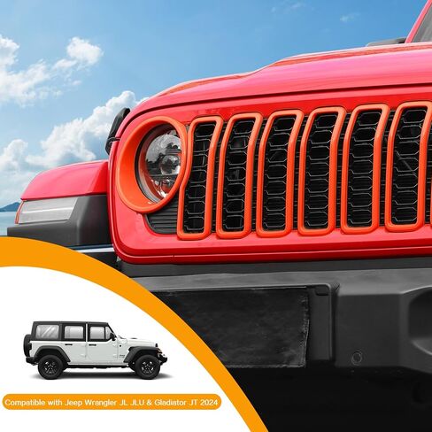 غطاء شبكي أمامي من Hoolcar وغطاء إطار أمامي مناسب لسيارة Jeep Wrangler JL JLU & Gladiator JT 2024-2025، ملحقات خارجية، برتقالي in Kuwait