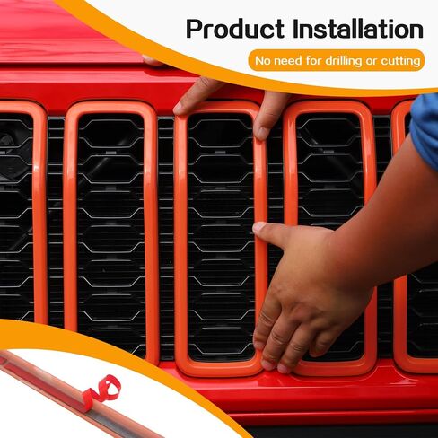 Hoolcar Front Grille Insert Cover & Headlight Bezel Cover Trim Fit for Jeep Wrangler JL JLU & Gladiator JT 2024-2025, Exterior Accessories, Orange in Saudi Arabia