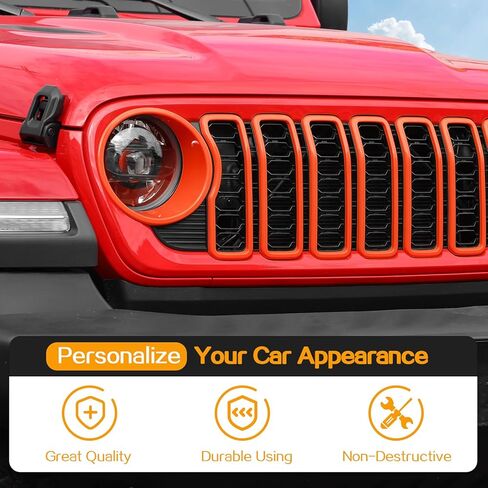 غطاء شبكي أمامي من Hoolcar وغطاء إطار أمامي مناسب لسيارة Jeep Wrangler JL JLU & Gladiator JT 2024-2025، ملحقات خارجية، برتقالي in Kuwait