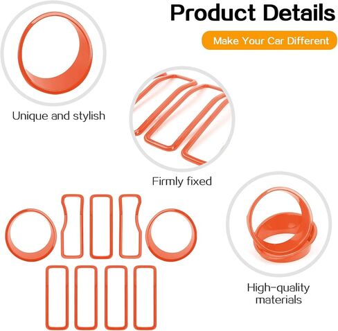 Hoolcar Front Grille Insert Cover & Headlight Bezel Cover Trim Fit for Jeep Wrangler JL JLU & Gladiator JT 2024-2025, Exterior Accessories, Orange in Saudi Arabia