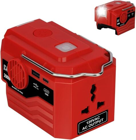 KUNLUN 200W Power Inverter for Makita 18V Battery, DC 18V to AC 110-120V Battery Inverter, Portable Power Supply Inverter with AC Outlet & USB and Type-C Ports & LED Light (Battery not include) in Kuwait