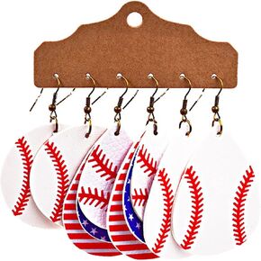 3Pairs Sporty Style Earrings, Glittering Sequin Leather Earrings, Rugby Basketball Baseball Football Cheerleaders Lightweight Multilayer Teardrop-Shaped Hook Dangling Jewelry