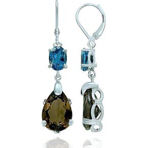 Sterling Silver 925 Earrings GENUINE GEMS Pear Shape 14 Cts RHODIUM-PLATED Finish DANGLING Style