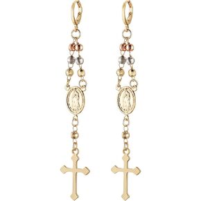 HZMAN Gold Cross Earrings for Women Virgin Mary Dangle Drop Earrings