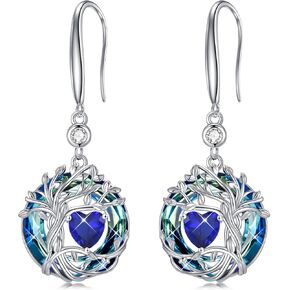 TOUPOP Tree of Life Birthstone Earrings for Women 925 Sterling Silver Family Tree Dangle Earrings Austrian Crystal Jewelry Valentines Day Anniversary Birthday Gifts for Her Girlfriend Wife Mom