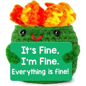 Emotional Dumpster Support Fire Crochet with Positive Card, Small Funny Handmade Gifts for Friends, Dumpster Crochet Fire Ornament Desk Accessories, Knitted Toys Office Crochet Decor in Saudi Arabia