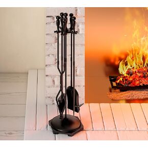 Fire Beauty Fireplace Tools Set 5 Pieces Wrought Iron Fire Tool Set for Outdoor/Indoor Fireplace Accessories Set