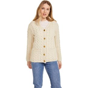 Aran Woollen Mills Women's Cardigan 100% Merino Wool Sweater Cable Knit Made in Ireland