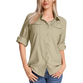 Women's UPF 50 Sun Protection Shirts Long Sleeve Fishing Hiking Shirt Cool Lightweight Outdoor Safari Travel Shirts