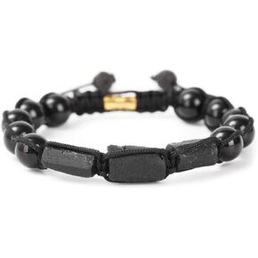 Handmade Natural Stone - Black Tourmaline 3 pc Bracelet - Black Onyx Adjustable Beaded Bracelet - Men's and Women's Gifts