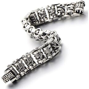 COOLSTEELANDBEYOND Masculine Mens Biker Dragon Link Chain Bracelet of Stainless Steel Gothic Style