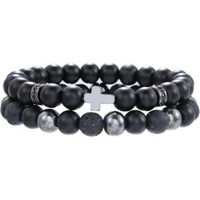 Set of 4 Natural Stone Bracelets White Magnesite, Tiger's Eye, Black Agate, Lava Stone - Perfect for Daily Wear & Meditation