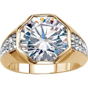 PalmBeach Men's Yellow Gold-Plated Round Cubic Zirconia and Round Simulated Crystals Octagon Ring Sizes 8-13