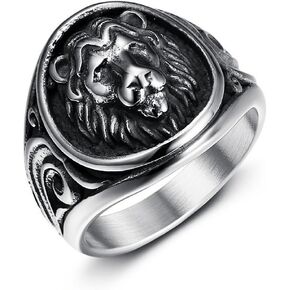 Roaring Lion Ring Lion Head Rings for men Bling Biker 316 Stainless Steel Men's Ring Jewelry Punk Ring Hip Hop Heavy Metal Cocktail Party Ring Vintage Animal Rings mens fashion rings