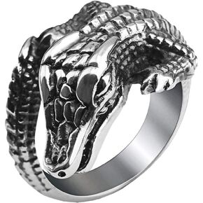 PAMTIER Men's Stainless Steel Creative Domineering Crocodile Shape Biker Ring Silver Black Tone