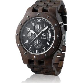 Zeitholz Wood Watches for Men, Wooden Watch, Gifts, Chronograph Watch, Geising 44mm, 100% Natural Wood with Japanese Quartz Movement. (Black)