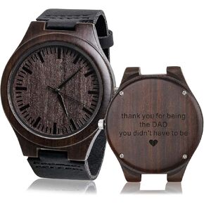Personalized Men’s Engraved Wood Watches Customized Natural Handmade Wooden Wrist Watch Analog Japanese Quartz Movement Stylish Classic Unique
