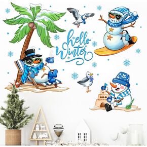 Mfault Hello Winter Pine Tree Birds Wall Decals Stickers, Cardinal Red Bird Bluebird Blue Jay Forest Decorations Bedroom Art, Pine Needle Branch Pine Cone Snowflake Christmas Home Kitchen Decor