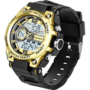 Men's Watches for Men Sports Outdoor Waterproof Military Watch Analog Digital Display Tactics Watch with LED Alarm Stopwatch Hourly Chime Multi-Function Wrist Watches