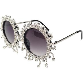 willochra round Rhinestone Sunglasses Women Fashion Diamond bling party Sun Glasses Crystal Shades