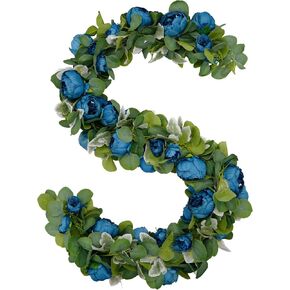 6Pcs 35.4Ft Peony Garland Artificial Flowers Faux Eucalyptus Garland with Flowers Vine Greenery Garland for Table Wedding Arch Hanging Home Decor Wall Backdrop Party (Wine Red)