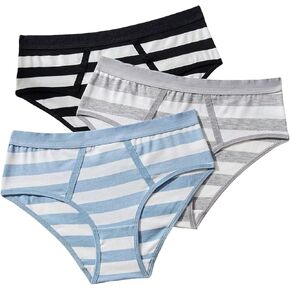 WDIRARA Women's 3 Pack Striped Low Rise Panty Comfy Soft Briefs Underwear Set
