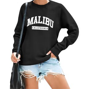 Womens Malibu Sweatshirt Oversized Graphic Letter Print Crewneck Sweatshirts Trendy Casual Pullover Preppy Tops