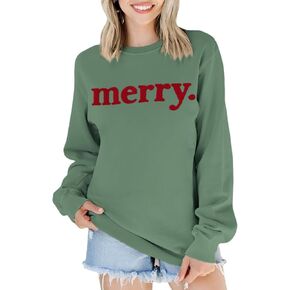 Merry Christmas Sweatshirt for Women Merry Letter Chenille Patch Shirts Long Sleeve Oversized Pullover Tops