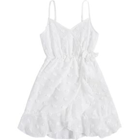SOLY HUX Girl's V Neck Spaghetti Strap Dress Sleeveless Summer Beach Sundress A-line Mini Dresses