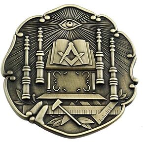 Altar & Columns Masonic Auto Emblem - [Antique Brass][3'' Tall]