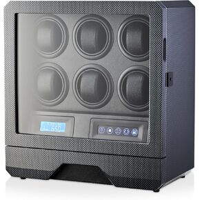 6 Watch Winder with LED Light, LCD Display and Storage Drawer